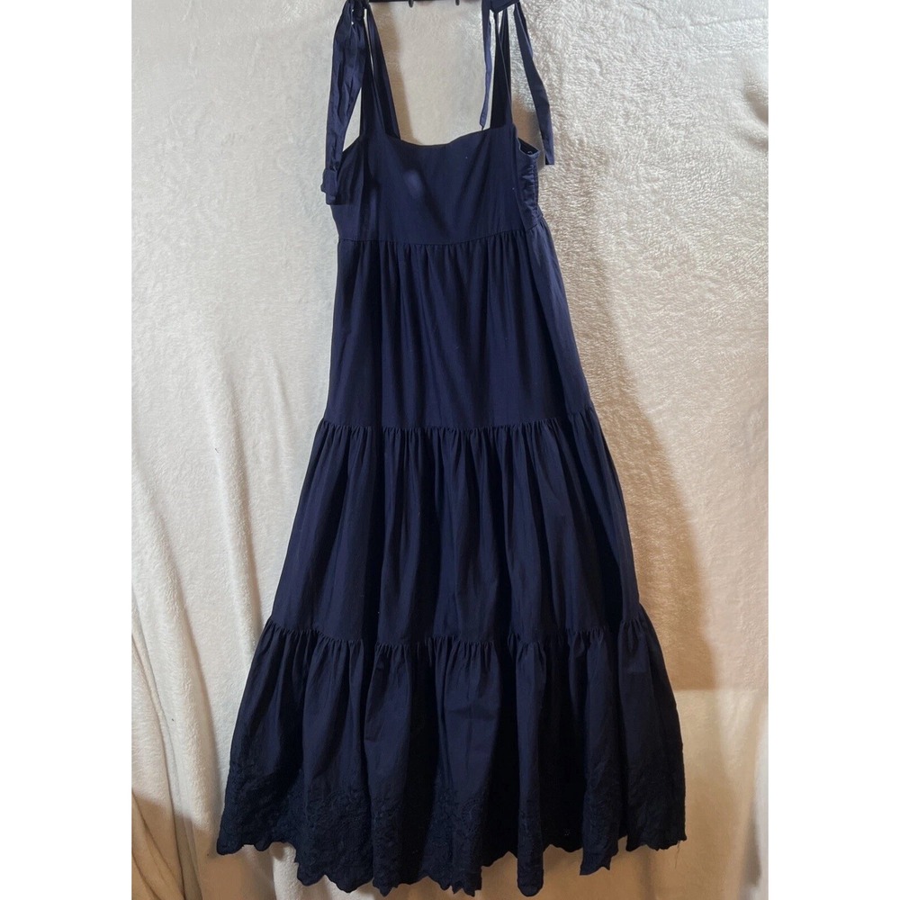 Jason Wu Maxi Dress Embroidered Tiered Shoulder Ties in Navy Blue - Sz Small